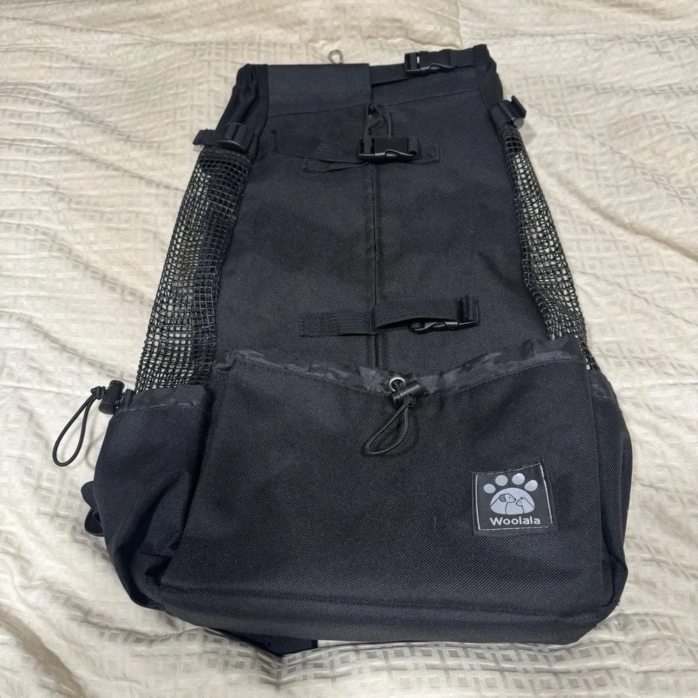 Woolala Pet Carrier Black Mesh Backpack for Small and Medium Dogs - Large
